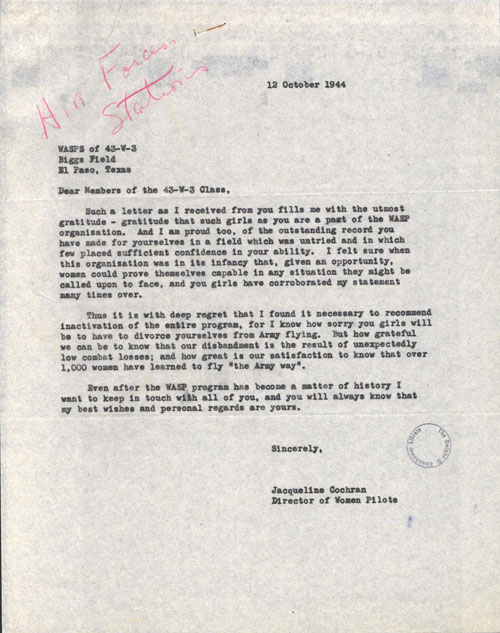Cochran's Letter to WASP